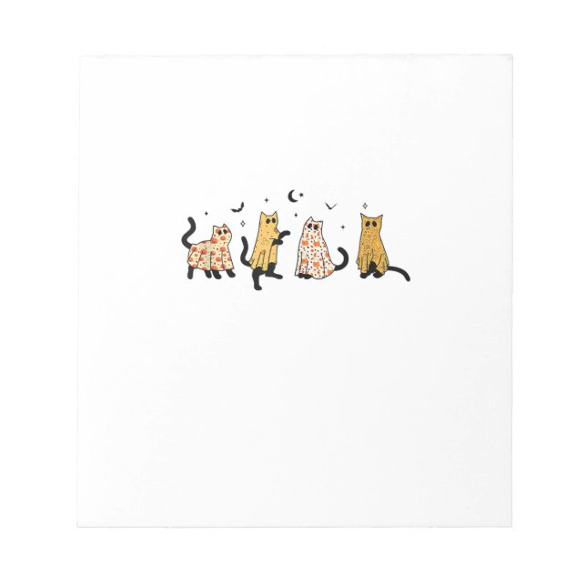 Funny Black Cats Ghost Halloween Pattern Cat Lover Notepad (Front)