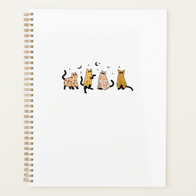 Funny Black Cats Ghost Halloween Pattern Cat Lover Planner (Front)