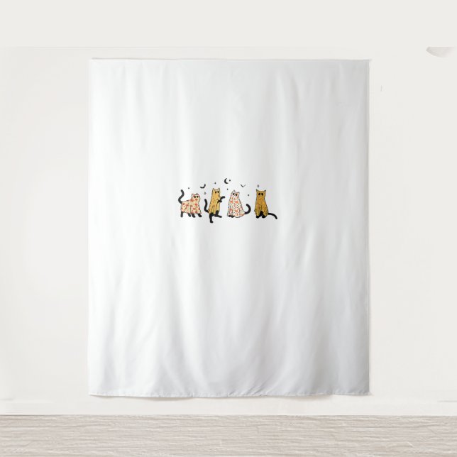 Funny Black Cats Ghost Halloween Pattern Cat Lover Tapestry (Front)