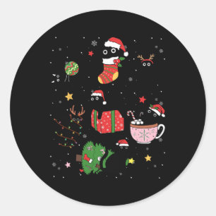 Funny Black Cats Santa Hat Christmas Tree Merry Ch Classic Round Sticker
