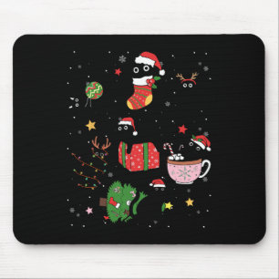 Funny Black Cats Santa Hat Christmas Tree Merry Ch Mouse Pad