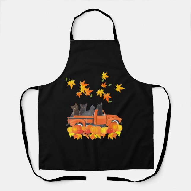 Funny Black Cats Truck Autumn Pumpkin Maple Leaf Apron (Front)