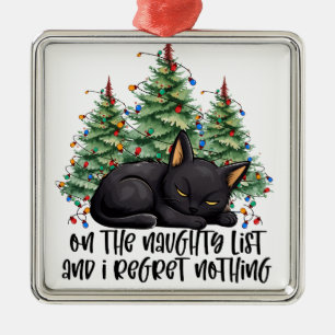 FUNNY BLACK CHRISTMAS CAT WITH TREE METAL ORNAMENT