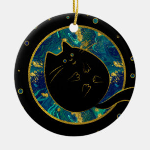 Funny Black Chubby Cat Ceramic Ornament