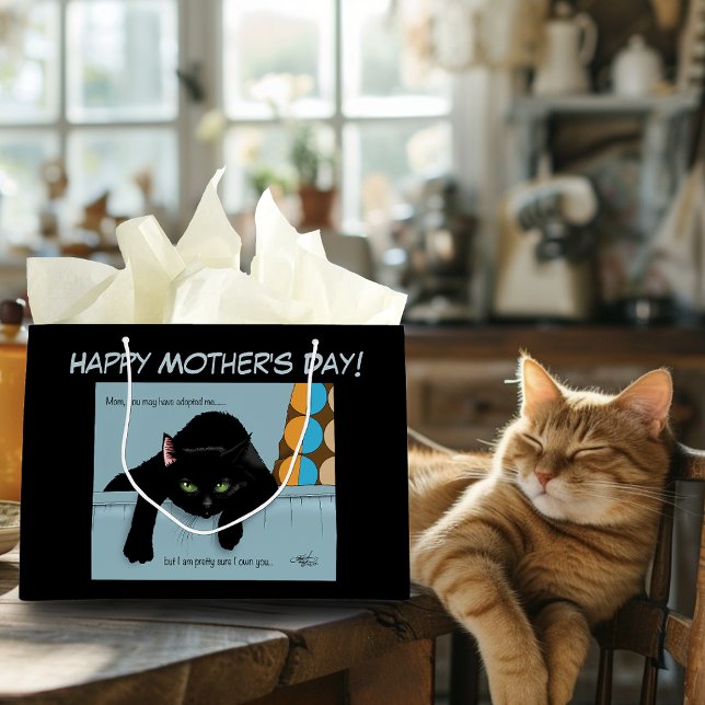 Funny Black Cute Best Cat Mum Mother’s Day Large Gift Bag (Creator Uploaded)