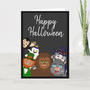 Funny Black Cute Monsters Happy Halloween Party Card