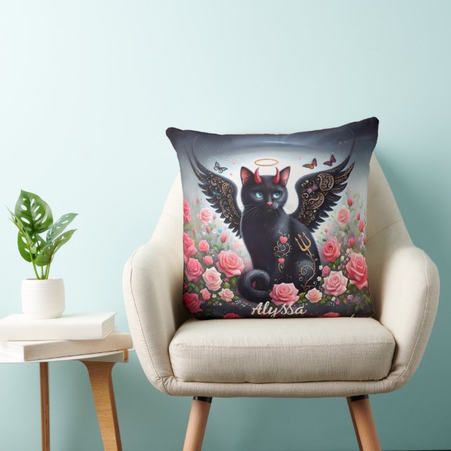 Funny Black Demon and Angel Cat  Cushion (Chair)