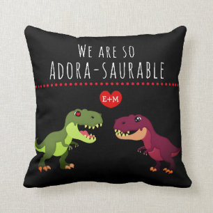 Funny Black Dinosaur Couple Love Valentines Day Cushion