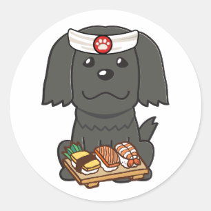 Funny black dog is a sushi chef classic round sticker