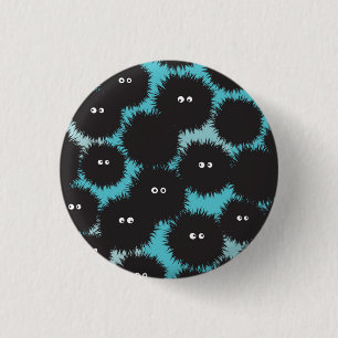 Funny black fluffy monsters 3 cm round badge