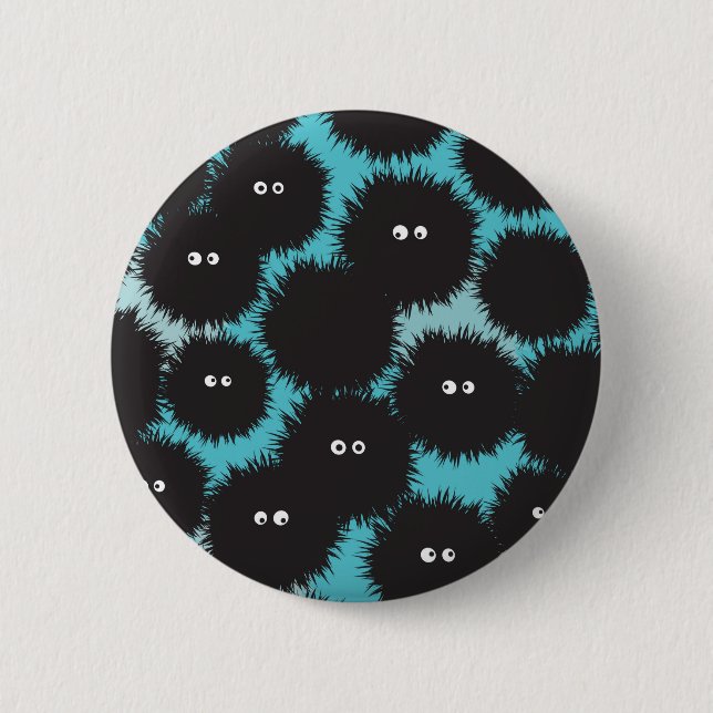 Funny black fluffy monsters  6 cm round badge (Front)