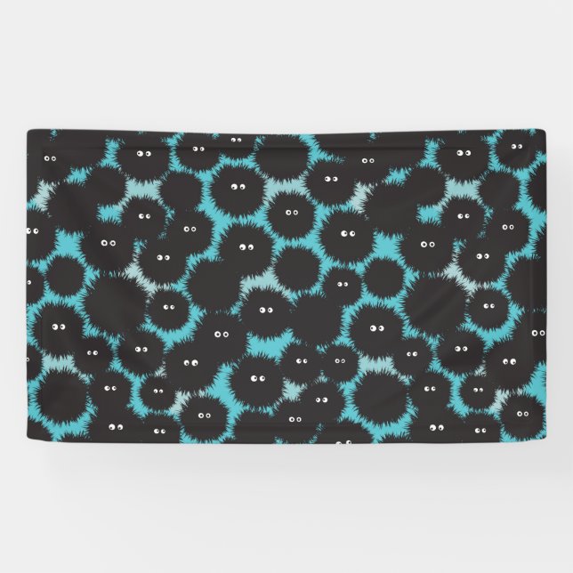 Funny black fluffy monsters  banner (Horizontal)