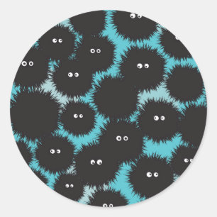 Funny black fluffy monsters classic round sticker
