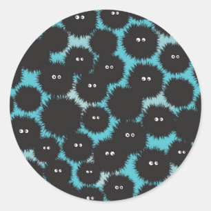 Funny black fluffy monsters  classic round sticker