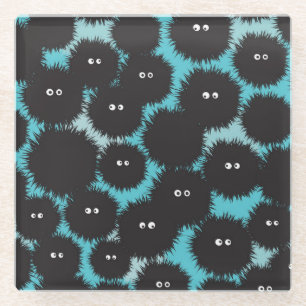 Funny black fluffy monsters glass coaster