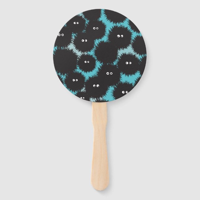 Funny black fluffy monsters  hand fan (Front)