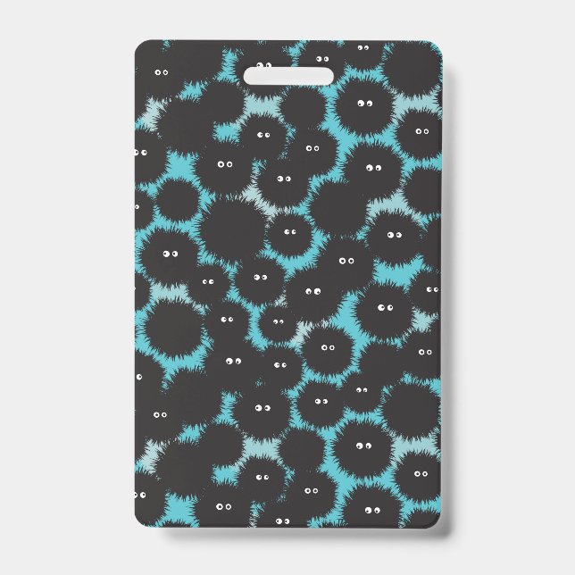 Funny black fluffy monsters  ID badge (Front)