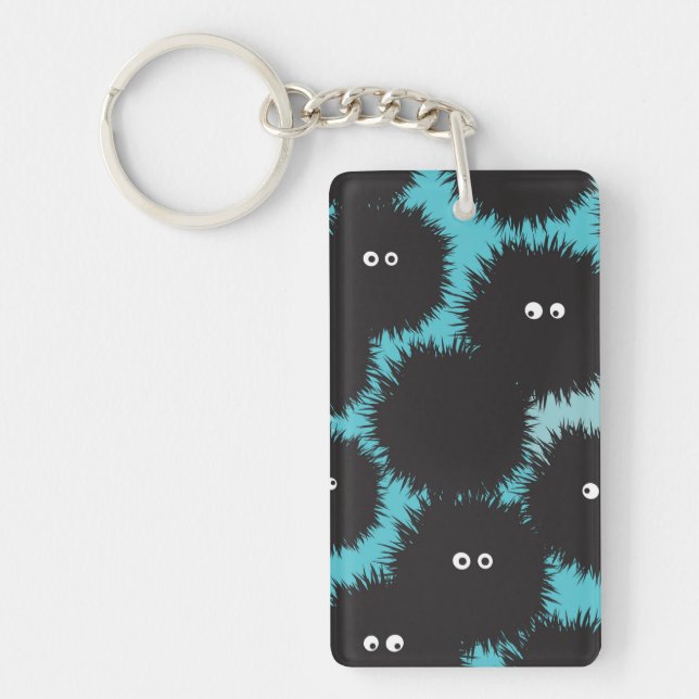 Funny black fluffy monsters  key ring (Front)