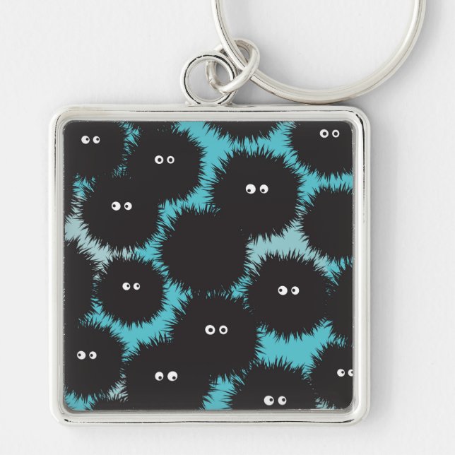 Funny black fluffy monsters  key ring (Front)