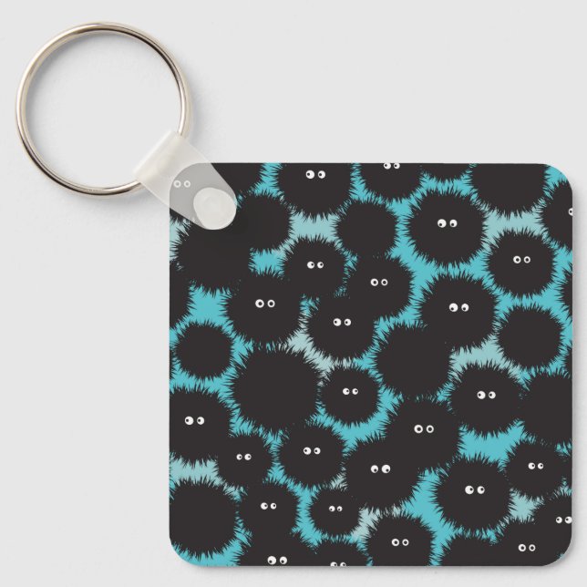 Funny black fluffy monsters  key ring (Front)