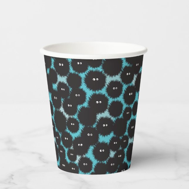 Funny black fluffy monsters  paper cups (Front)