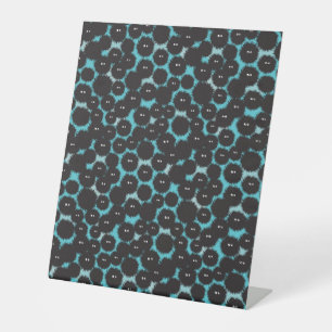 Funny black fluffy monsters pedestal sign