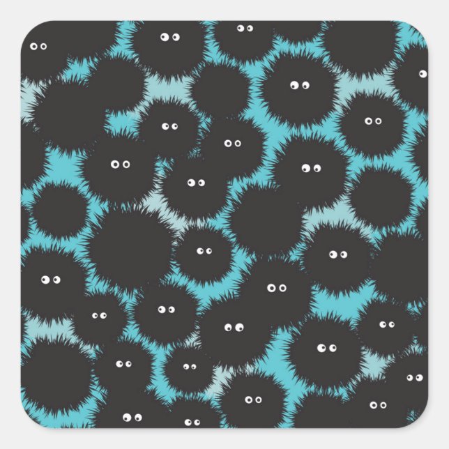 Funny black fluffy monsters  square sticker (Front)