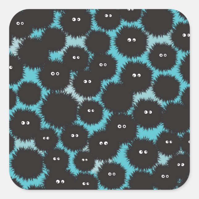 Funny black fluffy monsters  square sticker (Front)