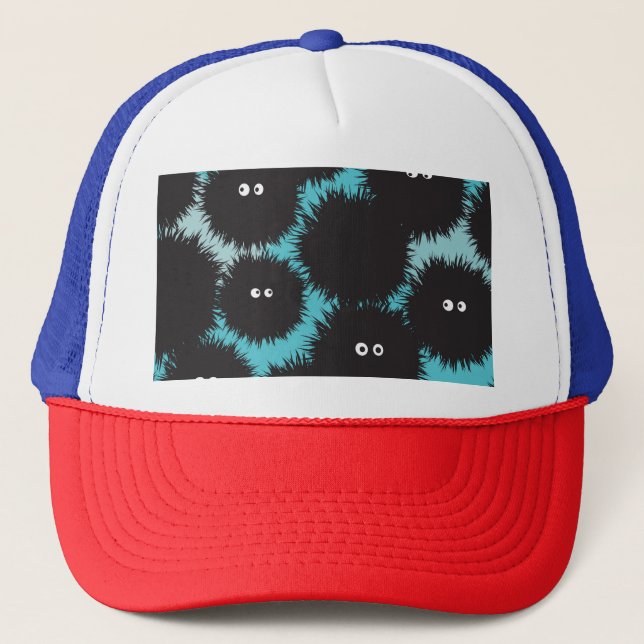 Funny black fluffy monsters  trucker hat (Front)