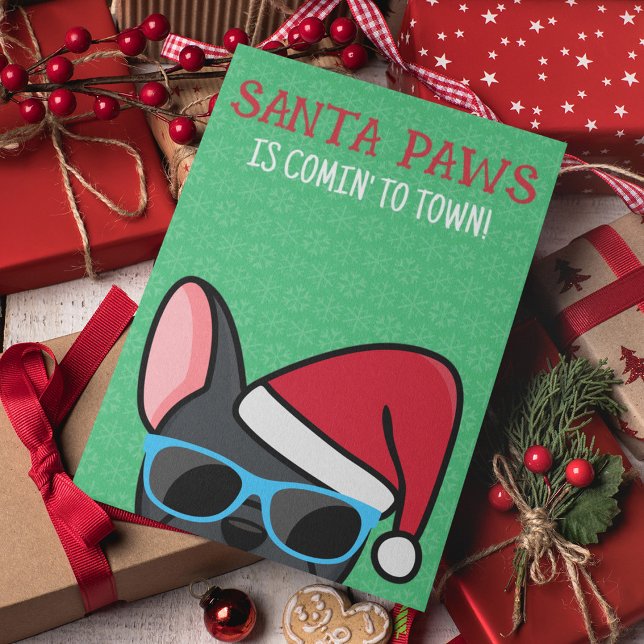 Funny Black French Bulldog Santa Paws Christmas Card (Creator Uploaded)