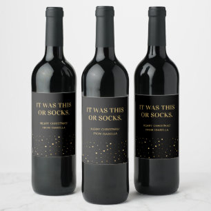 Funny Black Gold Christmas Humourous Quote Wine Label