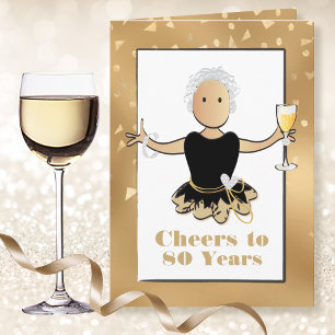 Funny Black Gold Glam Glitter Bold 80th Birthday Card
