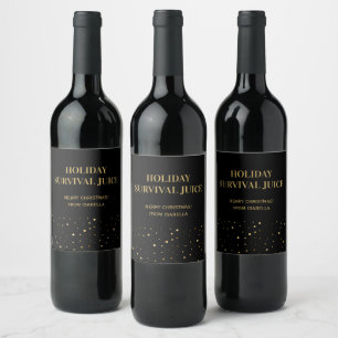 Funny Black Gold Holiday Survival Christmas Wine Label