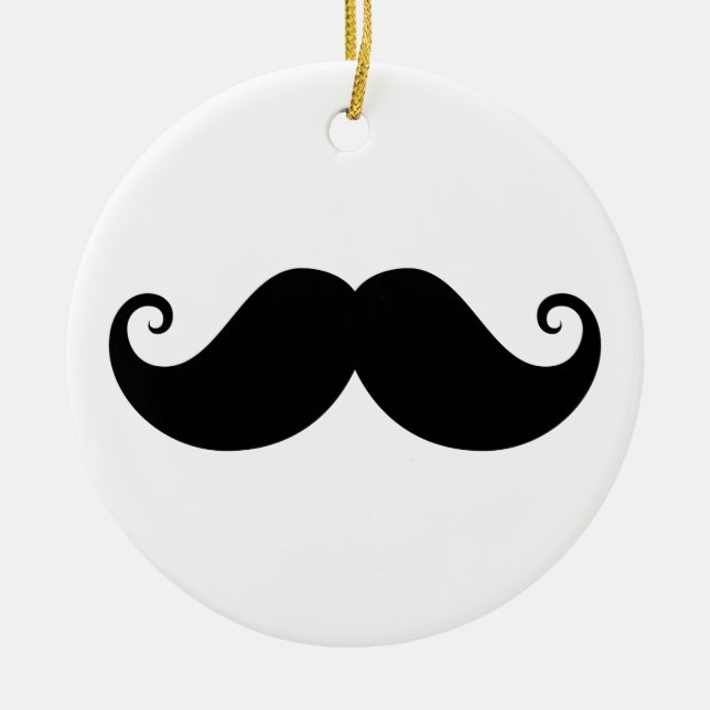 Funny black handlebar moustache trendy hipster ceramic ornament (Front)
