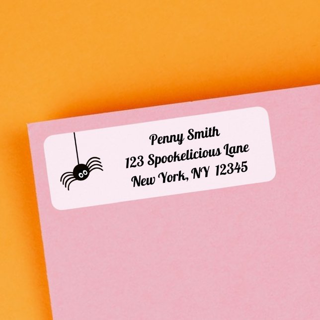 Funny Black Hanging Halloween Spider Return Address Label (Creator Uploaded)