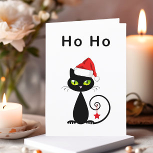 Funny Black Ho Ho Santa Claus Christmas Cat Holiday Card