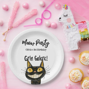 Funny Black Kitty Birthday Party Paper Plate