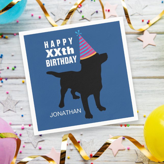 Funny Black Lab Dog Birthday Hat Your Age Name Napkin (Creator Uploaded)