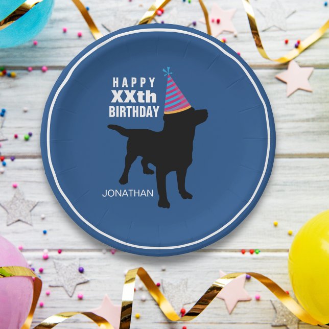 Funny Black Lab Dog Custom Birthday Paper Plate (Creator Uploaded)