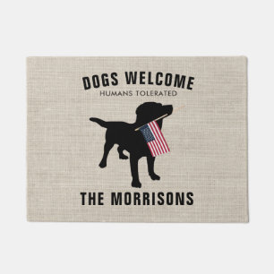 Funny Black Lab Dog Family Name Welcome Mat