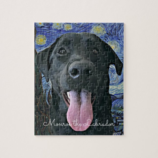 Funny Black Lab Dog Photo and Name Personalised Jigsaw Puzzle (Vertical)