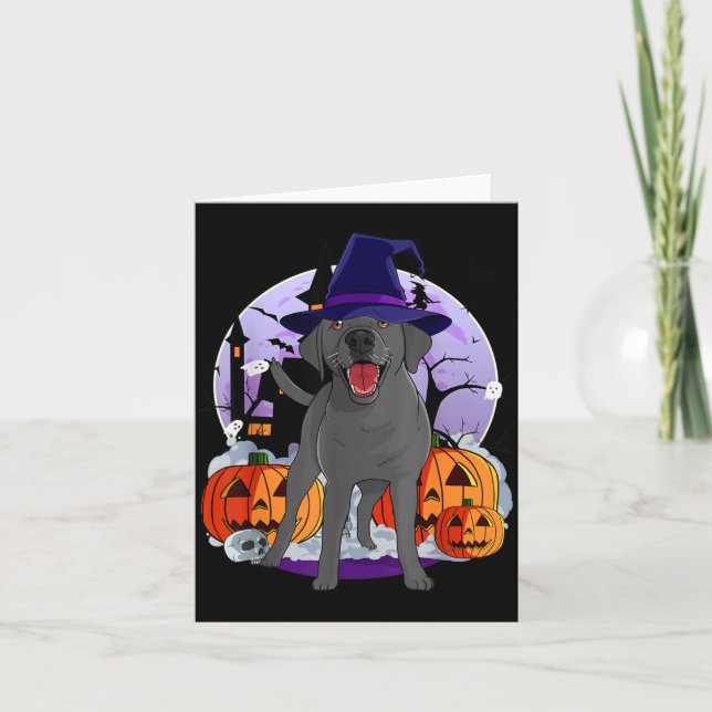 Funny Black Lab Labrador Dog Halloween Witch Card (Front)