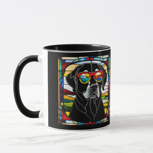 Funny Black Lab Stained Glass Coffee Mug (Left)