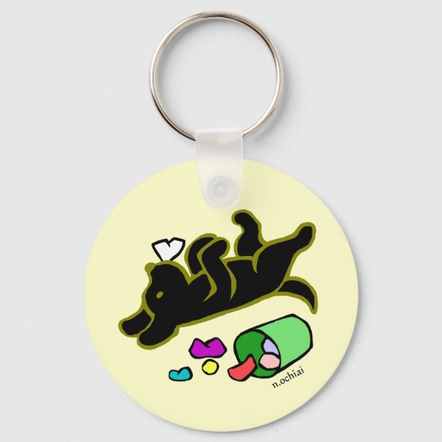 Funny Black Labrador Cartoon Illustration Key Ring (Front)