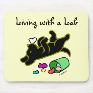 Funny Black Labrador Cartoon Illustration Mouse Pad
