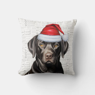 Funny Black Labrador Dog Watercolor Christmas Cushion