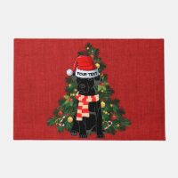 Funny black labrador festive red burlap Christmas