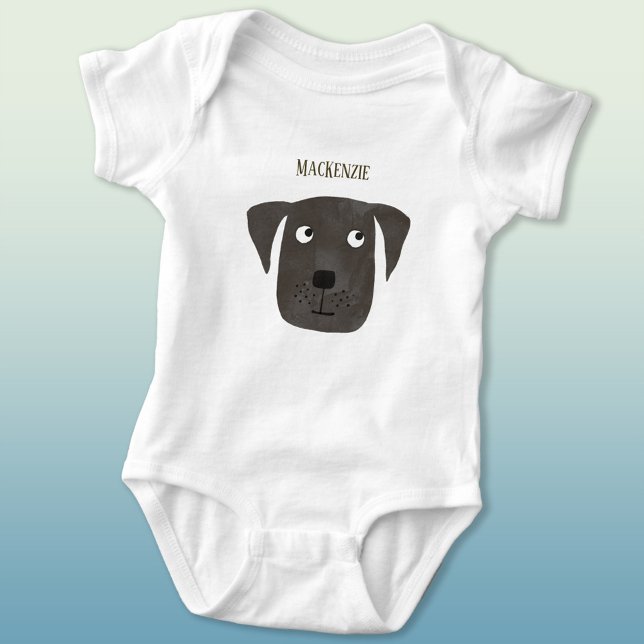 Funny Black Labrador Retriever Dog Custom Name Baby Bodysuit (Cute Black Labrador Retriever Dog personalized name baby bodysuit)