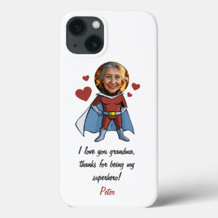 Funny Black & Maroon Cartoon Superhero Grandma iPhone 13 Case