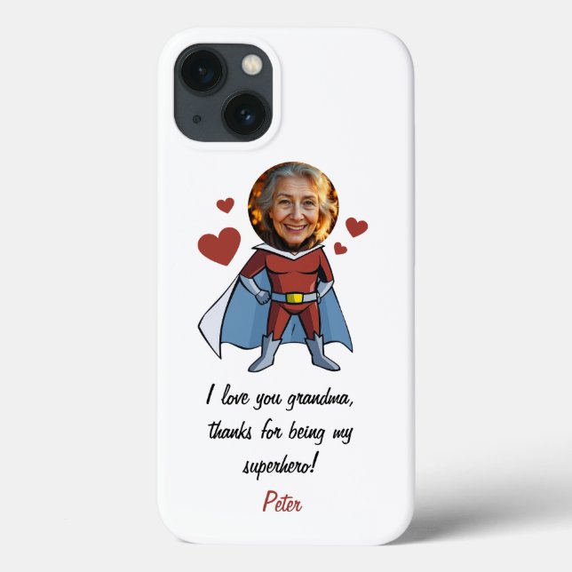 Funny Black & Maroon Cartoon Superhero Grandma Case-Mate iPhone Case (Back)
